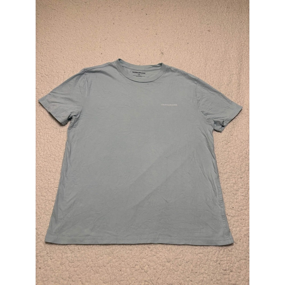Calvin Klein Jeans Mens Basic T-shirt Light Blue Cotton Logo Tee Size L